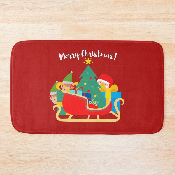 Item preview, Merry Christmas from Santa Claus and Elves Hiding Behind Christmas Tree and Sleigh designed and sold by ClearThoughts.