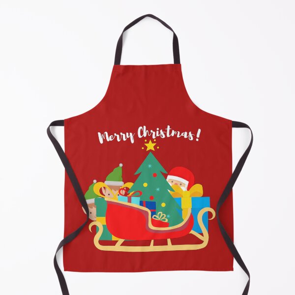 Item preview, Merry Christmas from Santa Claus and Elves Hiding Behind Christmas Tree and Sleigh designed and sold by ClearThoughts.