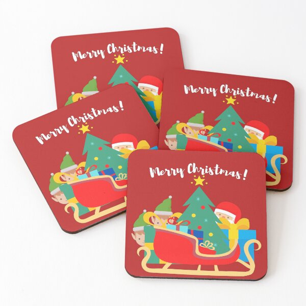 Item preview, Merry Christmas from Santa Claus and Elves Hiding Behind Christmas Tree and Sleigh designed and sold by ClearThoughts.