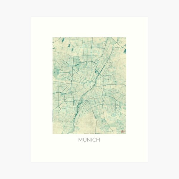 Item preview, Munich Map Blue Vintage designed and sold by HubertRoguski.