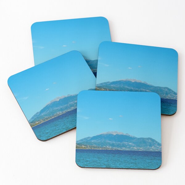 Item preview, Blue background with mountains and sea in greece designed and sold by ThebestArtshop.