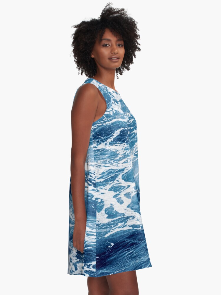 Thumbnail 2 of 4, A-Line Dress, Blue Ocean Waves designed and sold by Butterfly-Dream.