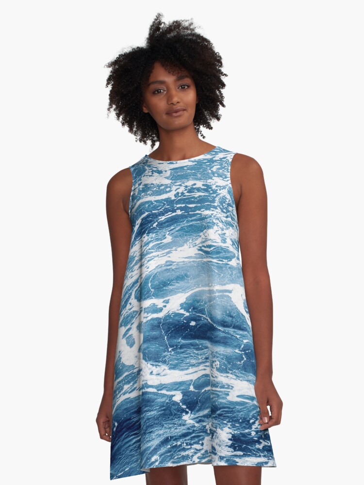 Thumbnail 1 of 4, A-Line Dress, Blue Ocean Waves designed and sold by Butterfly-Dream.