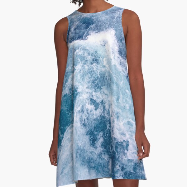 Blue Ocean Waves A-Line Dress