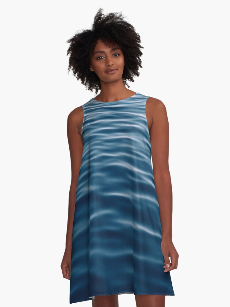 Thumbnail 1 of 4, A-Line Dress, Blue Ocean Waves designed and sold by Butterfly-Dream.