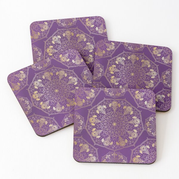 Item preview, Pretty and Elegant Yellow Gold Daisy Flower & Snowdrops Floral Mandala on Purple designed and sold by Karen McFarland.