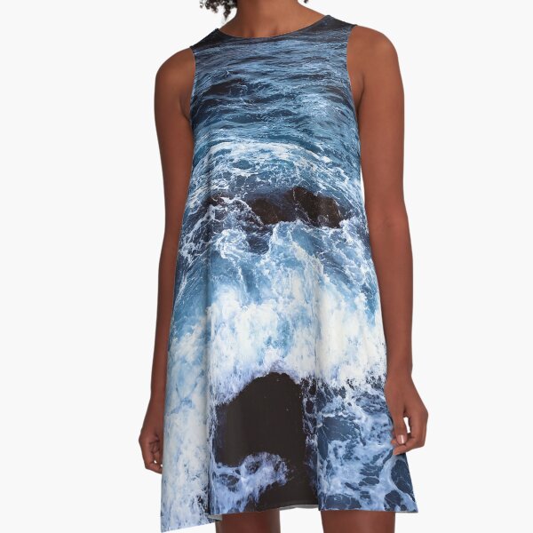 Blue Ocean Waves A-Line Dress