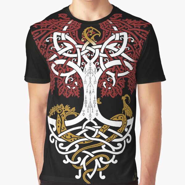 Aperçu de l'œuvre Yggdrasil et créatures Mythologie nordique Knotwork couleur créée et vendue par MythicComicsArt.