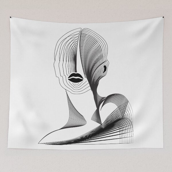Item preview, Woman portrait drawing waves wires depth art designed and sold by AznavourByKarin.