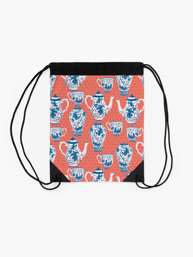 Blue Crockery Drawstring Bag