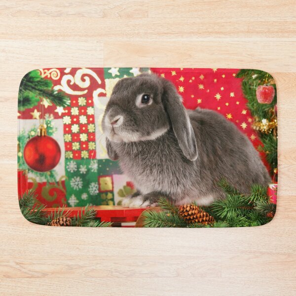 Item preview, Sweet gray dwarf rabbit wishes a Merry Christmas designed and sold by Toffy2222.