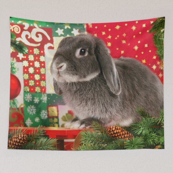Item preview, Sweet gray dwarf rabbit wishes a Merry Christmas designed and sold by Toffy2222.