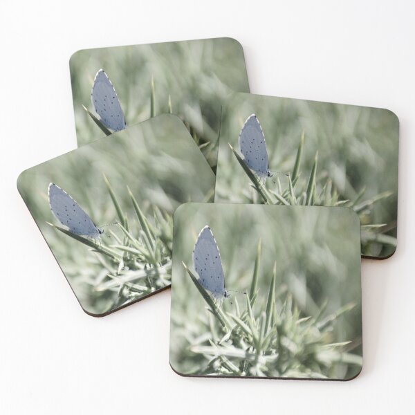Item preview, Blue and white butterfly on green leaves designed and sold by Natasha Greene.