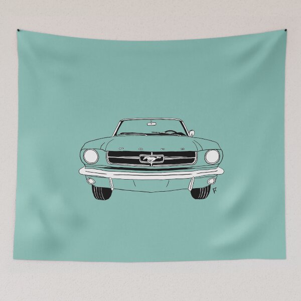 Item preview, Ford Mustang Vintage Blue Background designed and sold by Cardrawing-Art.