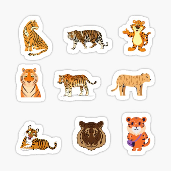 Vista previa del artículo con la obra «Paquete de pegatinas de tigre», diseñado y vendido por Cafecreative.