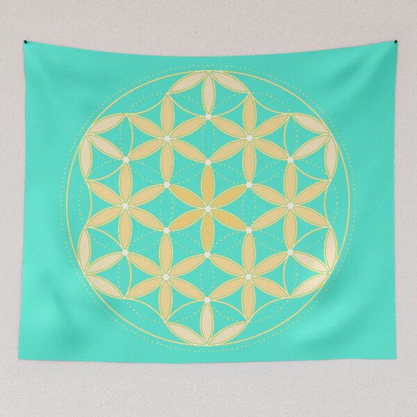 Item preview, Tetrahedron in Flower of Life in Yellow with a Mint Green background designed and sold by squishyrainbow.