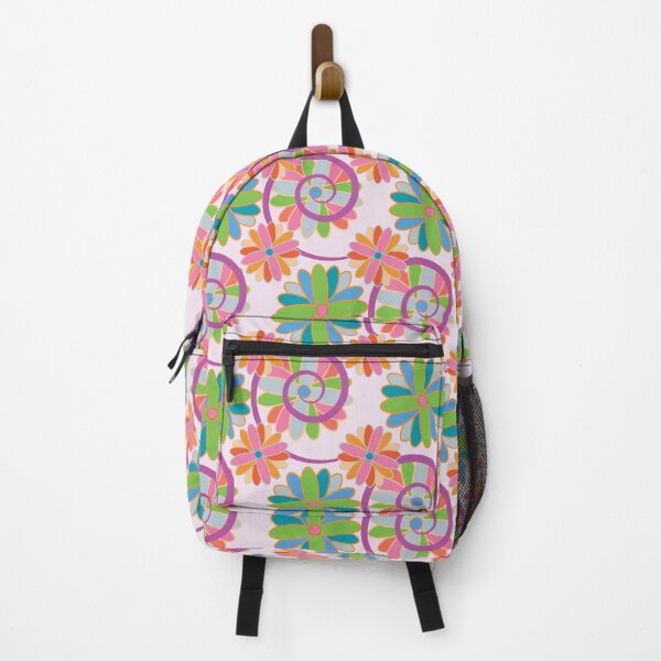 Item preview, Dainty Daisies with Spirals, digital floral fashion print, multicoloured flowers on pale pink designed and sold by Susan Marie Williams.