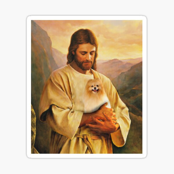pomeranian dog and jesus lover Sticker
