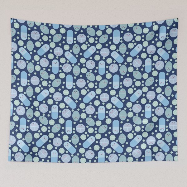 Item preview, Blue happy pills pattern designed and sold by Eenig.