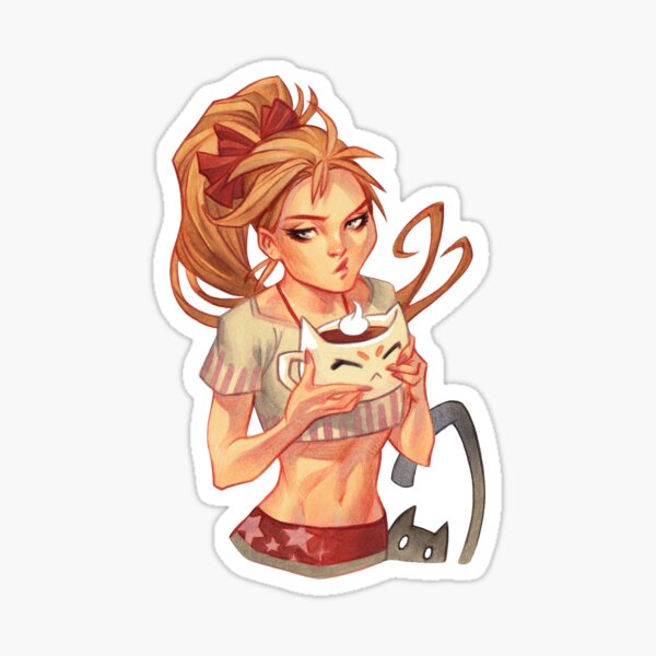 Girl, cat & coffee Sticker