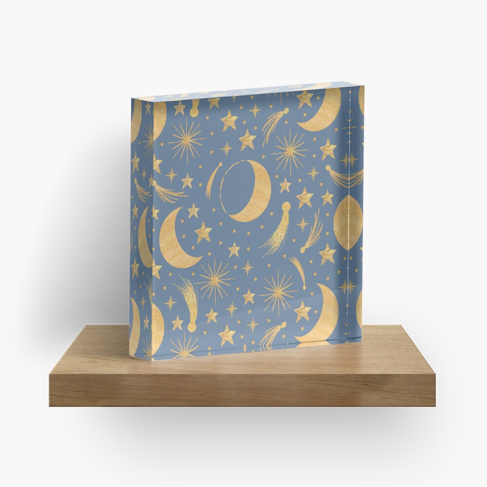 Night Sky - Golden on misty blue Acrylic Block