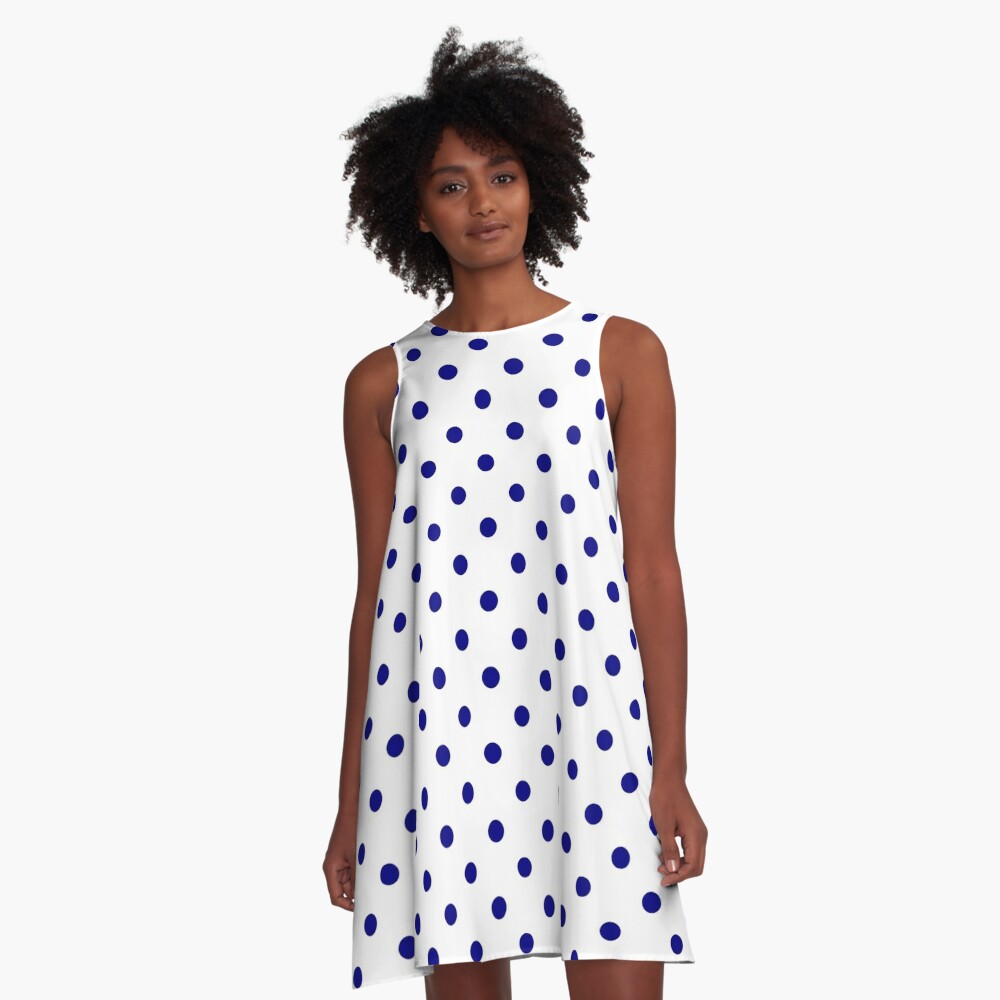 Medium Royal Blue on White Polka Dots