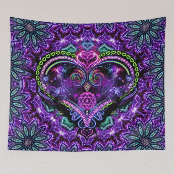 Item preview, Fractal love heart Trippy psychedelic heart chakra psy hippy tapestry designed and sold by Abigail Jacques.
