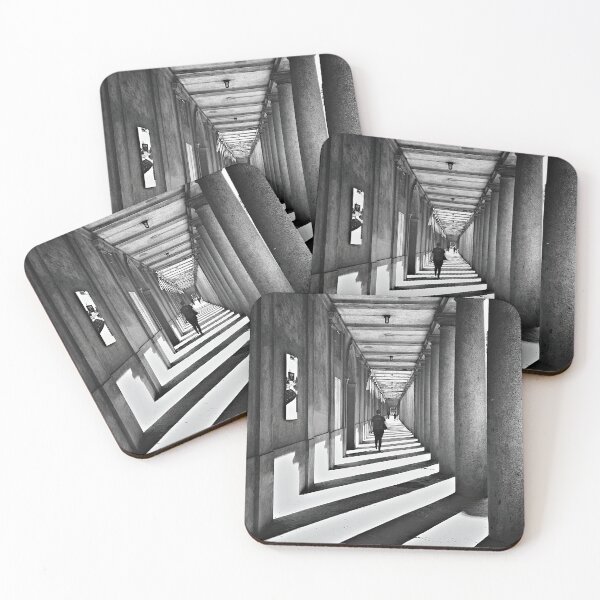 Item preview, Woman walking through shadows of columns in Copenhagen designed and sold by theendup.