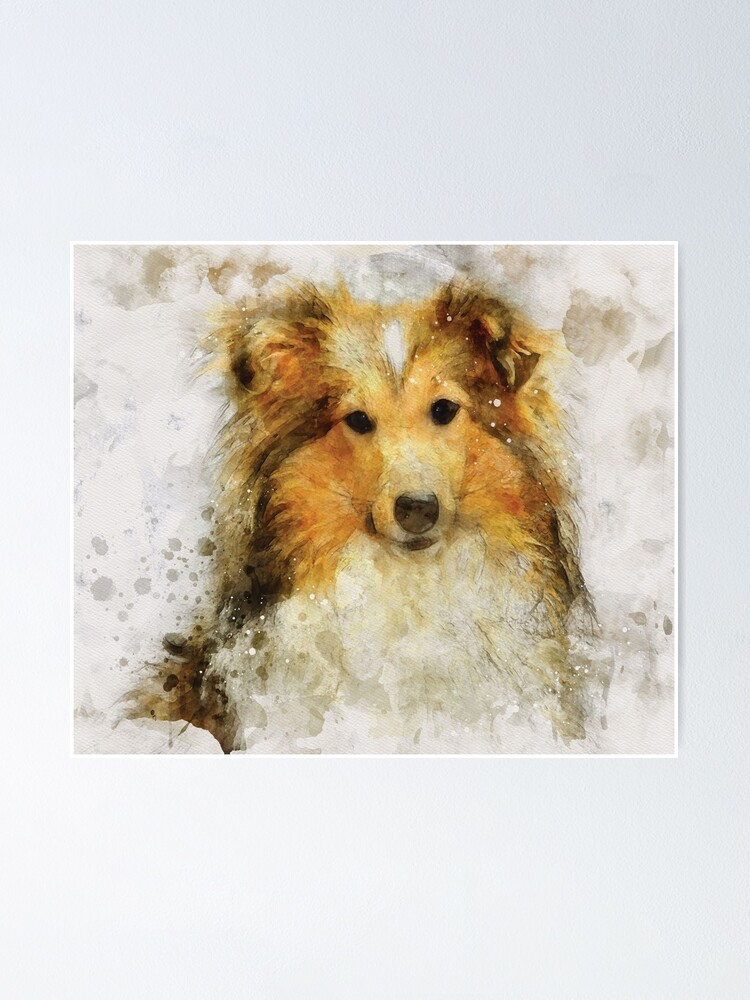 Poster « Portrait numérique aquarelle de chien Colley », par gezwaters