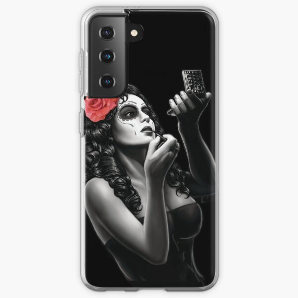 sugar skull tattoo girl with red rose art Samsung Galaxy Soft Case