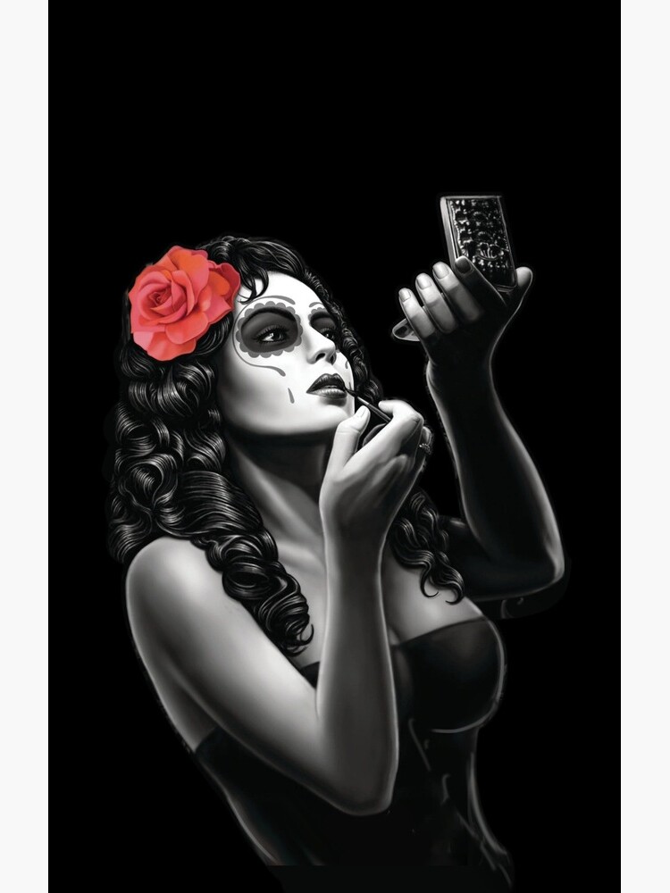 sugar skull tattoo girl with red rose art by casestore
