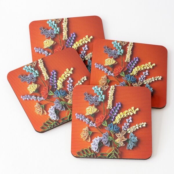 Item preview, Carnations and lavender paper flowers, quilled flowers on red background (THIS IS A PRINT) designed and sold by folkyouall.