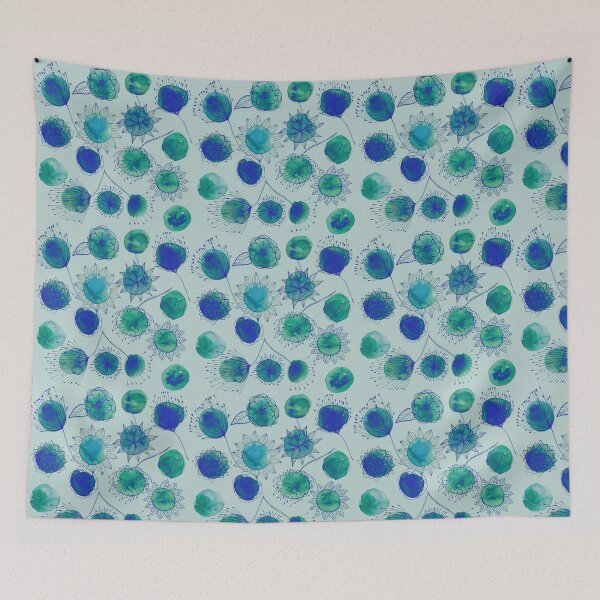 Item preview, Peaceful Flowers - handmade watercolor pattern in teal designed and sold by mossandhoney.