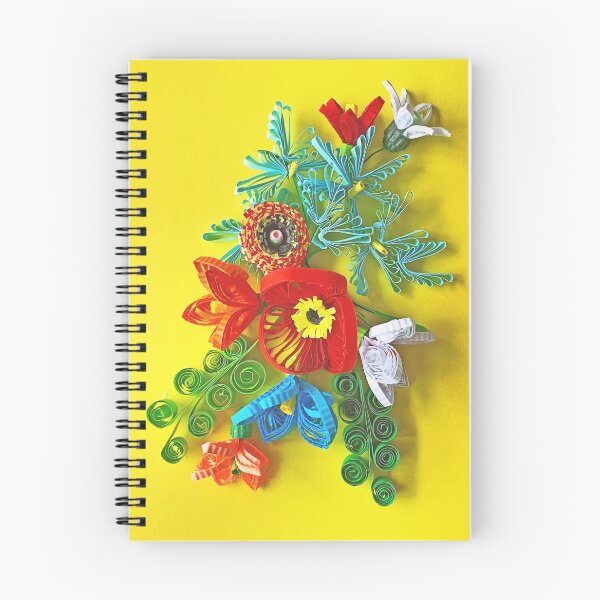Item preview, Poppies and wild flowers, paper flowers, quilled flowers on yellow background (THIS IS A PRINT) designed and sold by folkyouall.