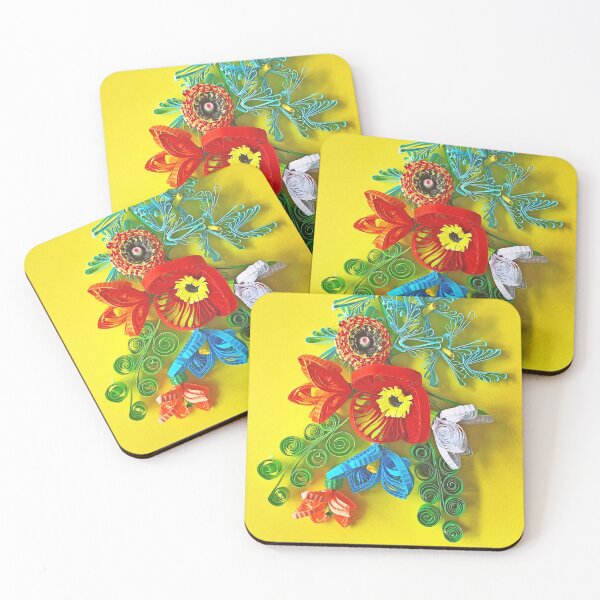 Item preview, Poppies and wild flowers, paper flowers, quilled flowers on yellow background (THIS IS A PRINT) designed and sold by folkyouall.