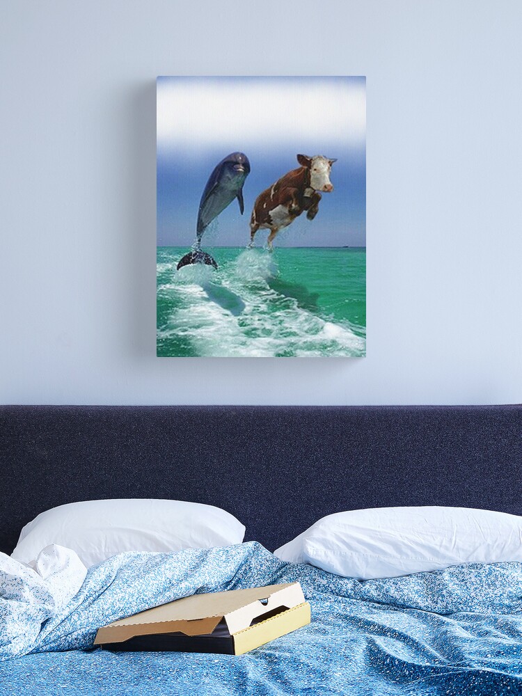 Dolphins: Retro Poster Art | Large Solid-Faced Canvas Wall Art Print | Great Big Canvas