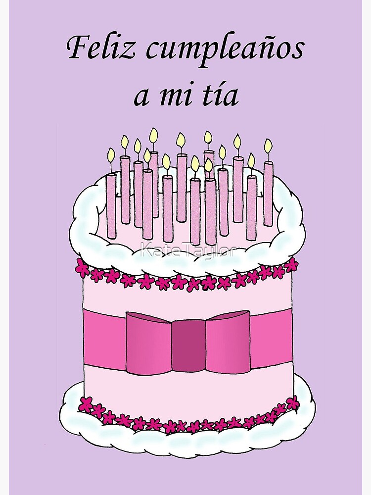 Postal «Feliz cumpleaños tía en español pastel y velas» de KateTaylor |  Redbubble