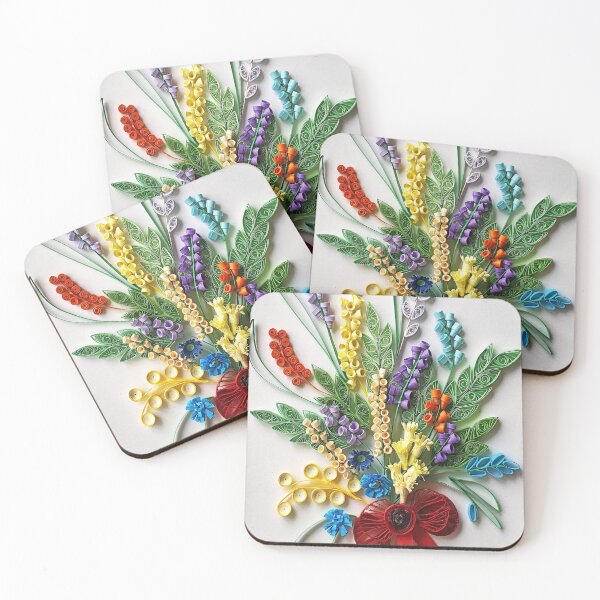 Item preview, Multicolour paper flowers, quilled lavender flowers on grey background (THIS IS A PRINT) designed and sold by folkyouall.