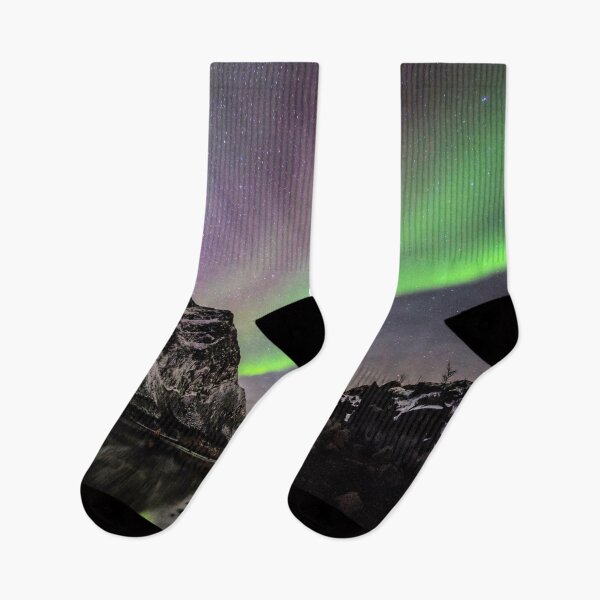 Item preview, Beautiful Snow Covered Mountains and Lake Under The Starlight Northern Light sky designed and sold by Happiness Creators.
