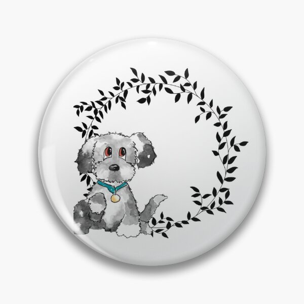 Item preview, Gray fuzzy pup and wreath designed and sold by WiMGcreative.