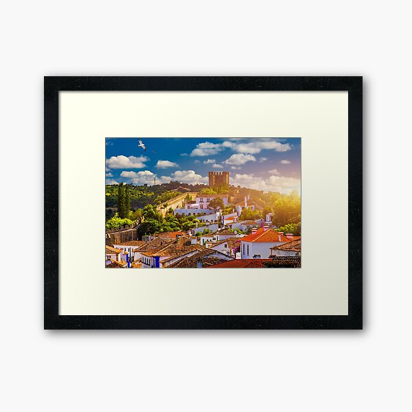 Beautiful view of Obidos Medieval Town, Portugal. Framed Art Print
