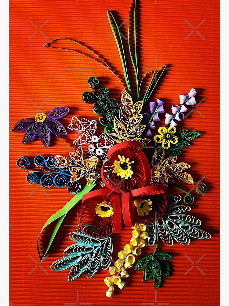 Tarjetas de felicitación «Amapolas y flores de papel lavanda, flores  quilled sobre fondo rojo.» de folkyouall | Redbubble