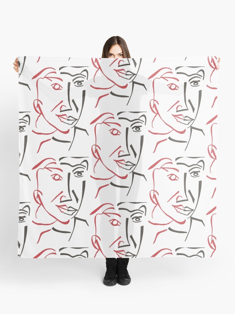 Cubist Man Face Drawing Scarf