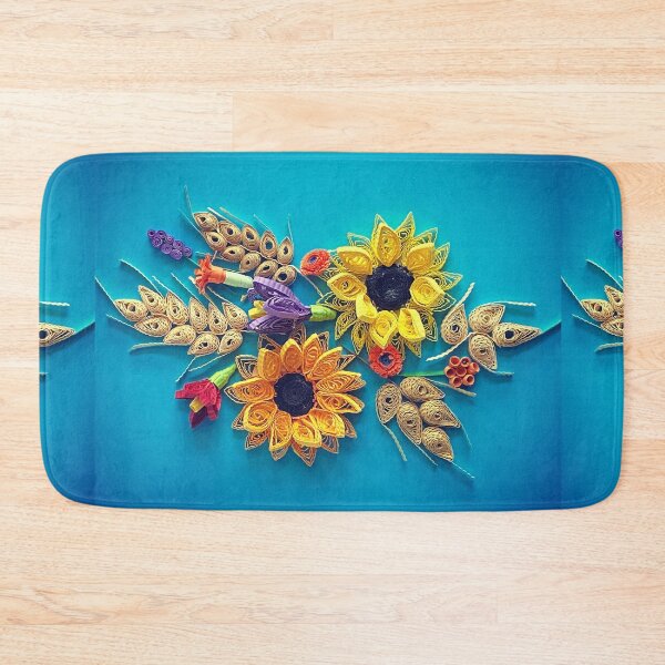 Item preview, Sunflowers and wheat, quilled sunflowers and wheat on blue background (THIS IS A PRINT) designed and sold by folkyouall.