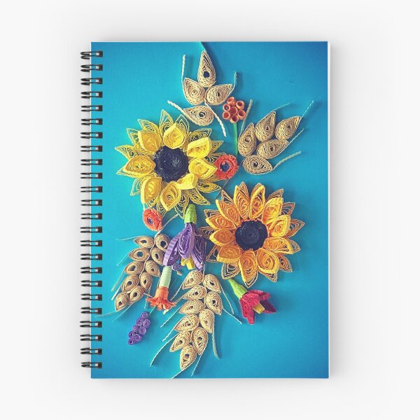 Item preview, Sunflowers and wheat, quilled sunflowers and wheat on blue background (THIS IS A PRINT) designed and sold by folkyouall.