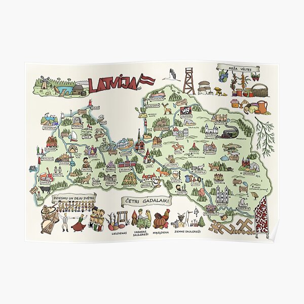 Map of Latvia Poster