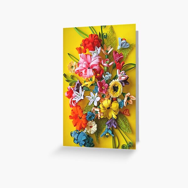 Item preview, Mixed flowers, paper flowers, quilled flowers on yellow background (THIS IS A PRINT) designed and sold by folkyouall.