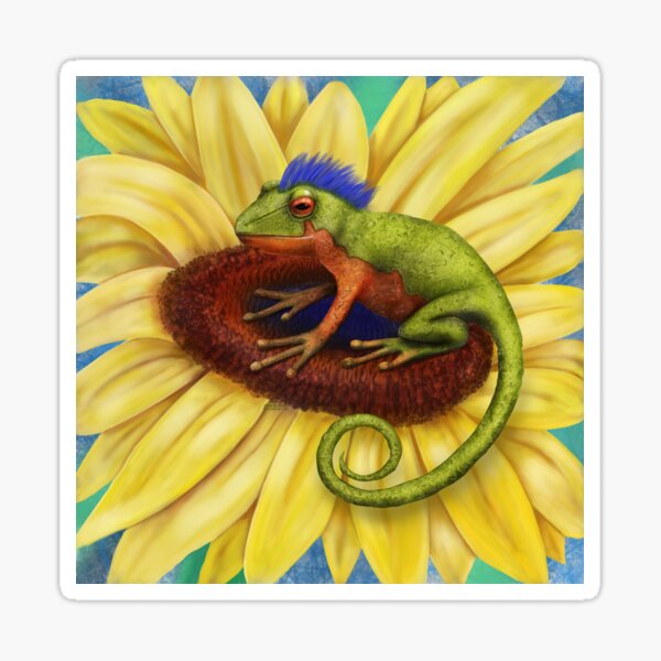 Mohawk Frog on Sunflower Sticker