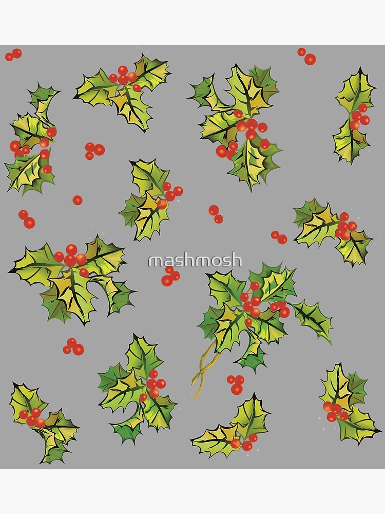 Custom Flat Wrapping Paper for Christmas - Christmas Mistletoe Leaf, Black  & White