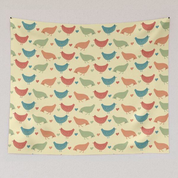 Item preview, Chicken and Hearts Pattern - Yellow designed and sold by Kittys-Art.